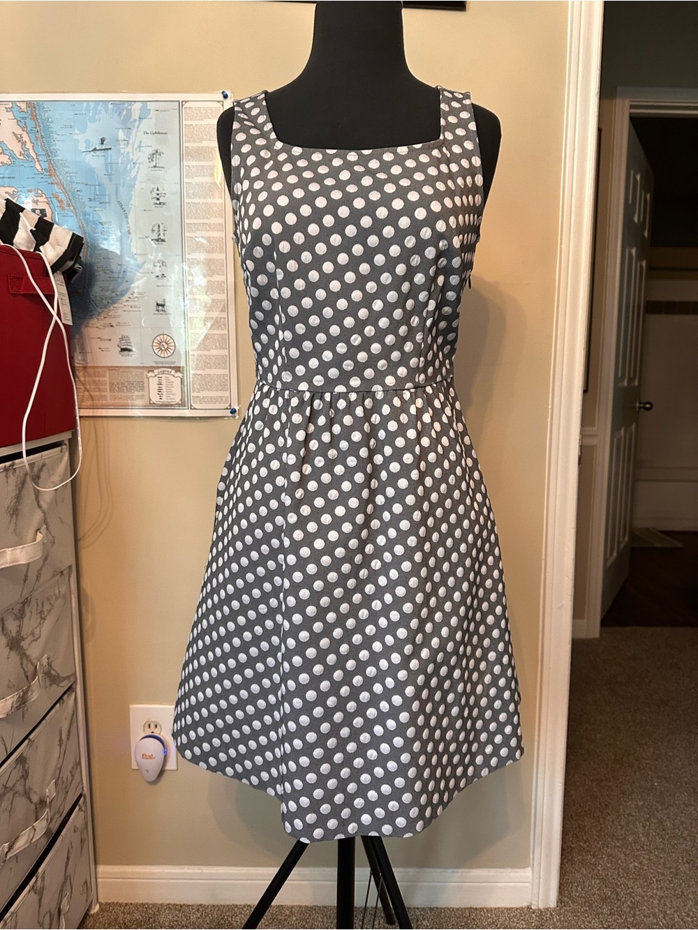 The Limited Gray and White Polka Dot Dress